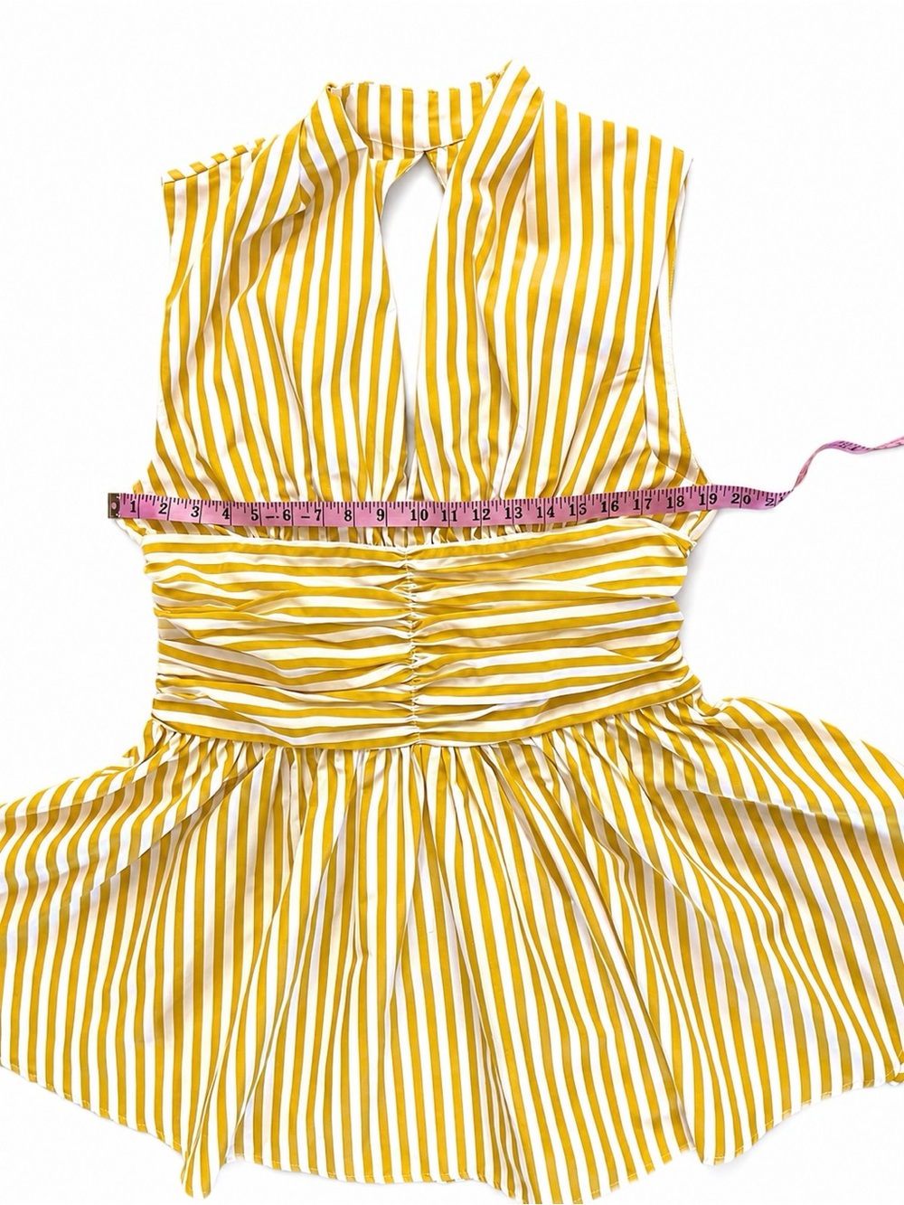 Micas ☀️Yellow & White Striped Halter Mini Dress – NWT - Picture 9 of 16